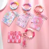 Keychains Sansango Silicone Bead Armband Läderkort Bag Wristlet Keychain Pärled Tassel Wallet Bangle smycken