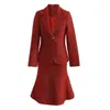 Work Dresses Celebrity 2024 Autumn Winter Woolen Suit Fashionable TweedJacket Red Fishtail Skirt Two-Piece Sets