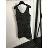 Débardeur pour femmes, Camis, vêtements, petite broche parfumée, décoration, industrie lourde, paillettes tricotées, gilet à bretelles, robe noire