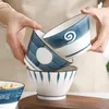 Bowls 400ml Retro Brief Ceramic Bowl Hand Painted Underglaze Salad Rice Noddle Creative Kitchen Drinkware 5inch