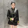 جلود نسائية 2024Leather Coatp Spring Stand Stand Stand Style Women Stupy Stuck Aguline Sleeve Long Natgual Catuwor