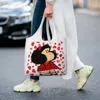 Borse per la spesa Mafalda Power con una faccia sorpresa Borsa di tela Lavabile di grande capacità Alimentari Quino Cartoon Tote Shopper Borse