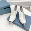 Metal Toes Women Shoes 75mm Stiletto Heel Sandal Triangle High Heels Slingback Pumpar Pointed Toe 7.5cm Court Wedding Party Dress Shoe Metal Iron Head 2024