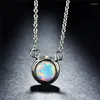 Pendant Necklaces Simple Female Blue Opal Necklace Trendy Rose Gold Color Chain For Women Elegant Bridal Round Wedding