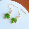 Boucles d'oreilles pendantes Hetian Jade Oeil de Cheval Fruit Vert Clair Qualité Or Incrusté Couleur S925 Argent Sterling Style Simple Ornement de Mode