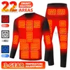 22Areas Winter Heated Thermal Underwear Women's Men's Jacket USB Heating Smart Electric Clothing Heat Fishing Ski Hunting 240103