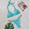 Wear Para Praia Neuer Sexy Glint Bikini 2023 Tanga Badeanzug für Frauen Brasilianisches Bikini Set Halter Bademode Blau Push Up Badeanzug