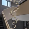 Nouveau Anneau En Aluminium Lustre Villa Escalier En Colimaçon Lustre Salon Lampe Décorative Éclairage Familial Moderne LED Lustre