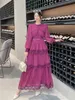 New Elegant Long Dress Woman Lantern Sleeve Ruffles Chiffon Patchwork Runway Vestidos Lady Party Maxi Female Spring 210325