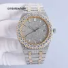 Relógio automático mecânico masculino artesanal diamantes 42mm com aço cravejado de diamantes 904l safira feminino montre