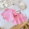 Meisje Jurken Zomer Meisjes Kleding Set 2024 Casual Roze Luipaard Print Hoge Taille Top Rok Kinderen 4-8 jaar