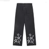 Kvinnors jeans 2024 Fashion Star Denim Baggy Pants Par Y2K Korean Style Wide Leg Woman YK2 Emo Streetwear Male 90s Vintage