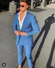 Herrar Summer Beach Blue Slim Fit Men Fashion Costume Homme Wedding Prom Terno Masculino Groom Tuxedos Blazer 2 PC Jacket Pant