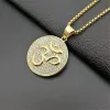 Hip Hop Iced Out Round Indian Yoga Pendant Necklace 14k Yellow Gold OHM Hindu Buddhist AUM OM Necklace Golden Color India Jewelry