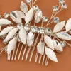 Hair Clips Glitter Crystal Comb Elegant Silver Color Bijoux Women Bride Headpieces Rhinestone Leaf Shiny Jewelry Decor