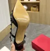 Elegante Slingbacks Vrouwen Klinknagels Decoratie Hoge Hak Leer Puntige Neus Casual Boog Luxe Designer Sandalen Mode Klassieke Feestjurk Schoenen