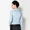 Office Blus Solid Body Shirt Turndown Collar V Neck Long Sleeve Buttons Up Women Tops and Blauses Light Blue White 240102