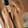 Double-Sided Wool Coat Women's Short High-End Casual Tweed Suit Jacket Blend Wool Coat Black Double Breasted Blazer Female 240102