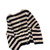 Women's Sweaters 2024 Autumn Japanese Crewneck Striped Jacket Knitwear Cardigan Top