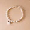 Charm Bracelets Minar Chic Real Freshwater Pearl Beads Metallic Love Heart For Women Silver Plated Copper Casual Accessories