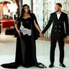 Élégants robes de soirée nigériane sirène avec Veet noir Crystal Crystal Sparkly Plaid Taille Prom Reception Party Robes Robes de Gala
