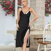 Shirts Jxgarb Slim Body Women Satin Sleeveless V Neck Nightdress Lace Like Silk Spaghetti Strap Nightwear Sexy Sleepshirts Loungewear