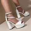 Sandalen Sexy Enkelbandjes Dames Zomer Elegant Peep Toe Platform Hoge Hakken Wit Groen Feestdans Bruiloft Schoenen Dames 34-50