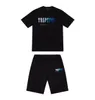 Trapstar T-Shirt, Hose, Herren, Pullover, kurzärmelig, Briefdruck, 2-teiliges Trainingsanzug-Set, einfarbig, schwarze Baumwolle, atmungsaktiv, London Street, Trapstar-Trainingsanzug, 877