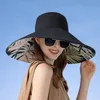 18 cm grand bord femmes chapeau de soleil de luxe Double face portable plante impression coton seau casquette léger respirant haut d'été chapeau 240102