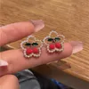 Stud Earrings Fashion Red Cherry Pearl For Women Shiny Crystal Zircon Flower Tulip Earring Christmas Charm Jewelry