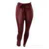 Pantalon féminin à nœud papillon haute taille slim fit bodycon pantalon streetwear femme élégante pu crayon y2k