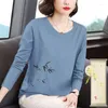 T-shirts voor dames Lente en herfst Trui Ronde hals PlantFlowers Gedrukt Effen T-shirt met lange mouwen Onderlaag Mode Casual Tops