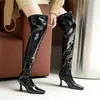 Stövlar Nya Autumn Winter Fashion Women's Shoes Square Head High Heels Zipper Over The Knee Boots Ladies 220906