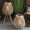Ljusstakare vintage stil bambuhållare lykta hängande prydnad för inomhusbord