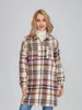 Women's Plaid Print Shacket Jacket Lång ärm Lapel -knapp ner Casual Flanell Coat 240103