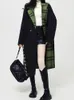 Manteau en laine à motif de carreaux verts pour femme, devant et dos, peut être porté, automne-hiver, Style britannique, ample, col de costume, veste longue 240102
