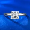 Solitaire Asscher Cut Moissanite Diamond Pierścień 100% Real 925 Srebrny Party Wedding Pierścienie dla kobiet Obiecaj biżuterię