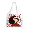 Einkaufstaschen, Motiv: Mafalda Power mit überraschtem Gesicht, Leinentasche, waschbar, große Kapazität, Lebensmittelgeschäft, Quino-Cartoon-Tragetasche, Shopper-Handtaschen