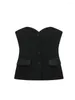 Women's Tanks Silk Satin Texture Patchwork Tight Bodice. Button Decorated Black Top. Spring/Summer Fashion Top