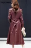 Tajiyane – Trench-Coat en peau de mouton véritable pour femme, veste longue et Slim, coupe-vent, ceinture élégante, haute qualité, hiver 2024
