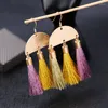 Orecchini pendenti Prezzo all'ingrosso Etnico Giallo Rosa Cotone Nappa Triangolo pendente Boemia Vintage Per gioielli di moda da donna