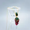 Collana orecchini set 3 in 1 granato naturale pietra preziosa ciondola orecchino anelli di fascino gioielli per le donne uva strass cristallo colore oro 18 carati