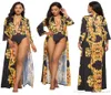 Leaf Print 2019 bikini و Cover Up Sexy High Weist Swimsuit Suit Suit Cover Brazilian Beachwear Cardigan Biquini3726196