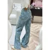 CE24 Autunno/inverno Nuovi Jeans da donna Stampa completa Denim Moda Versatile Pantaloni a gamba dritta Gril's Vita alta Casual