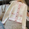 Women's o-neck long sleeve logo letter jacquard single breasted sweet pink color knitted sweater cardigan SML