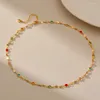 Łańcuchy wykwintne kolorowy kryształowy naszyjnik dla kobiet 18 -karatowy złoto sproszkowane letnia krótka moda łańcuch biżuterii
