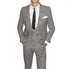 بدلات الرجال منقوشة من Notch Lapel Jacket 3 PCS Houndstooth Groom Tuxedos لأزياء أعمال الزفاف (سروال سترة السترة) 2024