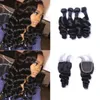 Wefts Malaysian Loose Wave Hair Weaves 4 번의 묶음 폐쇄 무료 중간 3 부 Double Weft Human Hair Extensions Dyable Human Hair We