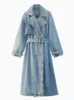 RR2418 xlong Jeńcowy płaszcze dla kobiet pasek na talii Slim Jean Ladies Jaqueta Feminina Blue Jacket Woman 240102