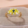 Cluster Rings Vintage Yellow Blue Emamel Single Eye For Women Antique Gold Color Metal Round Stone Zircon Wedding Bands Party Jewelry CZ